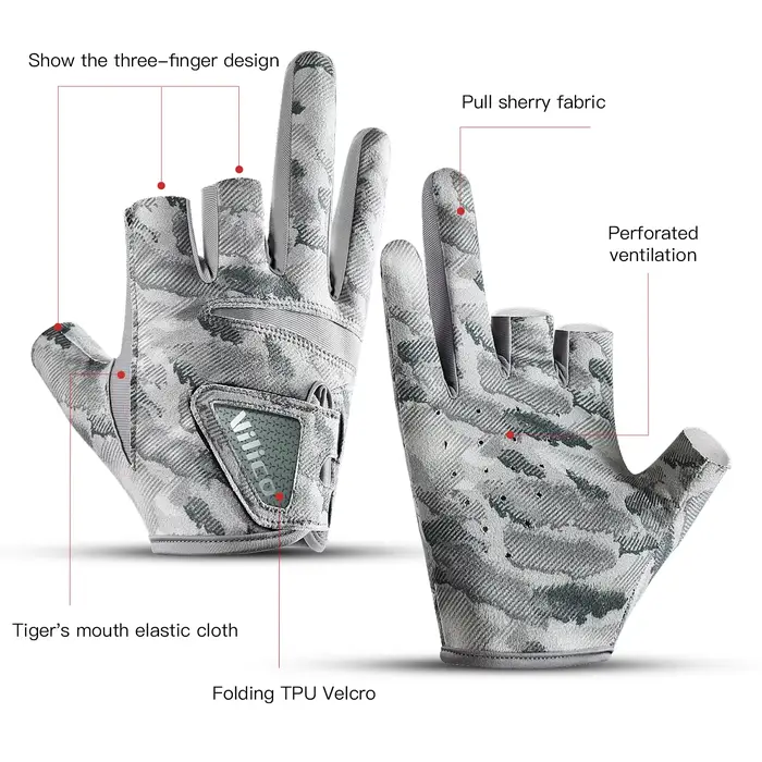 Gants de pêche été 3 doigts homme - Anti-dérapant, respirant et protection UV pour pêche routière