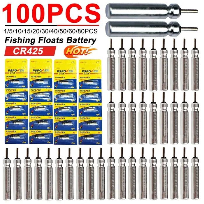 Flotteurs lumineux pour pêche nocturne avec piles CR425 - 1 à 100 pièces et chargeur lithium 3V