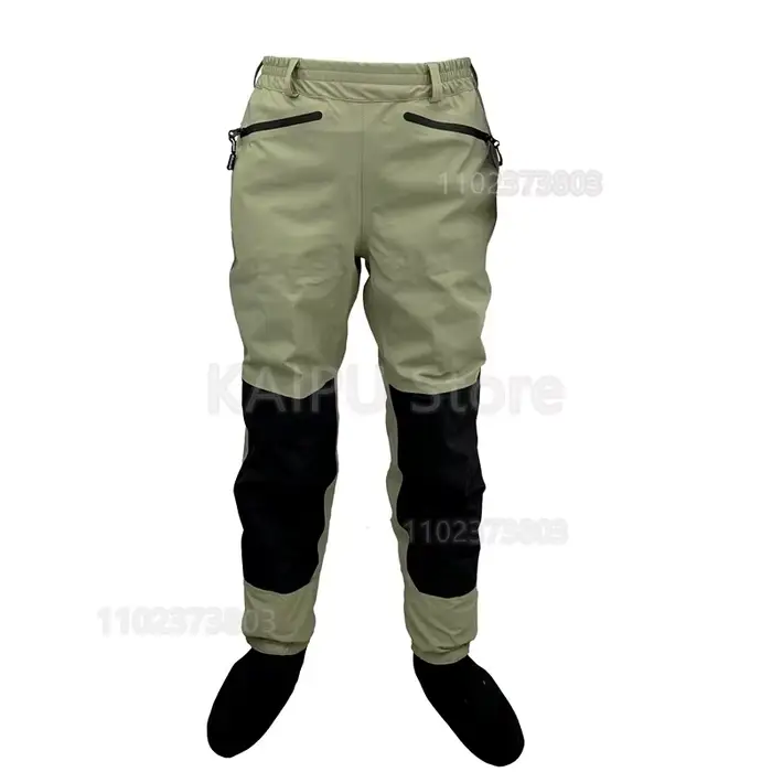 Waders de pêche à la mouche 3 couches respirants imperméables avec pieds - Pantalon de pêche à gué durable
