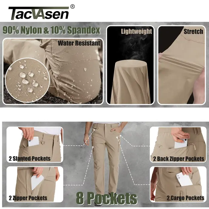 Pantalon pêche TACVASEN été léger nylon séchage rapide - Randonnée cargo travail multi-poches