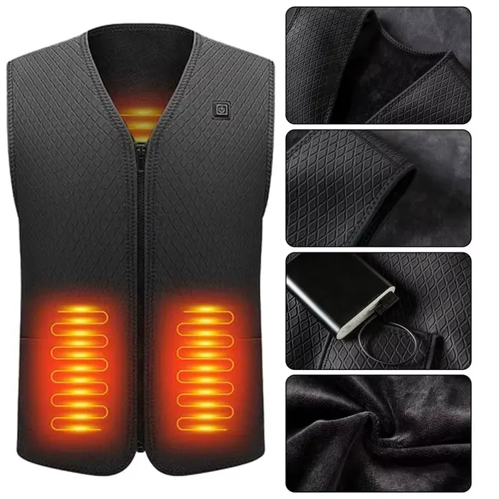 Veste chauffante USB hiver réglable économie énergie homme femme matelassée coupe-vent pêche extérieur
