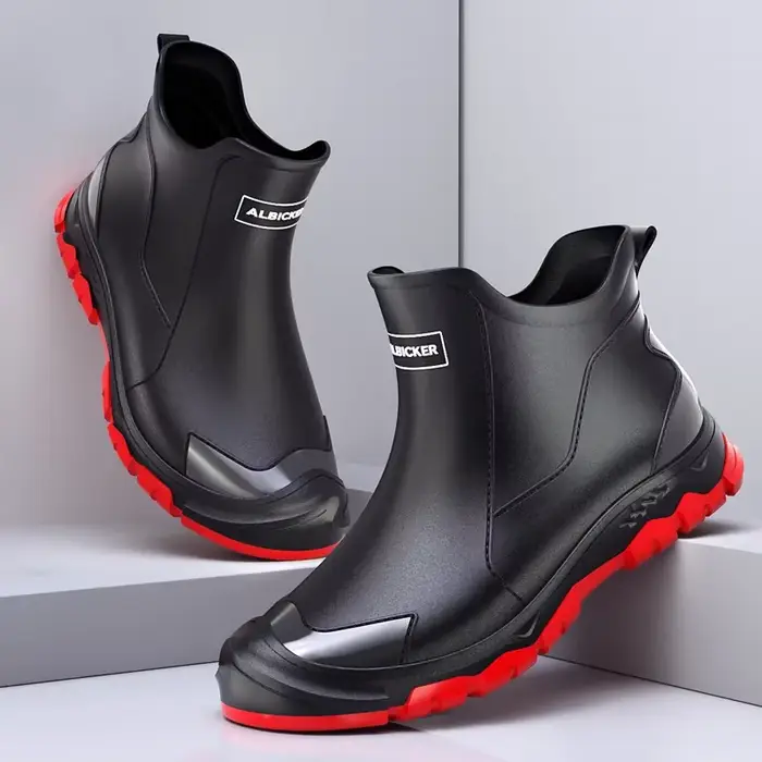 Bottes pluie homme noires courtes tube étanches anti-salissures style coréen pêche urbaine