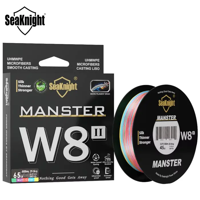 Ligne de pêche PE multifilament SeaKnight W8 II, 8 brins 500m résistante UV et eau salée