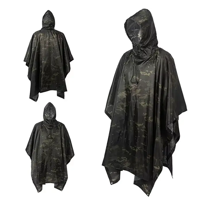 Poncho pluie camouflage jungle respirant PU - Imperméable pêche tropicale observation oiseaux randonnée
