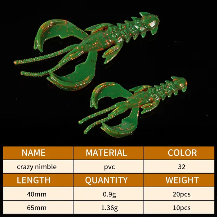 Leurres souples Supercontinent Crazy Lures 65mm 40mm crevette écrevisse - Lot économique pour pêche multi-espèces