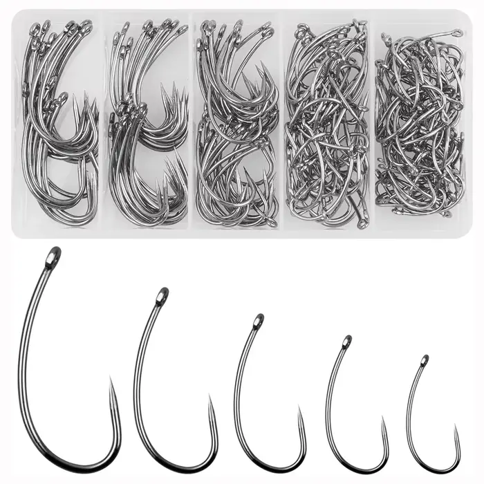 Kit 180 hameçons carpe sans ardillon pour montages hair rig et pêche à la mouche