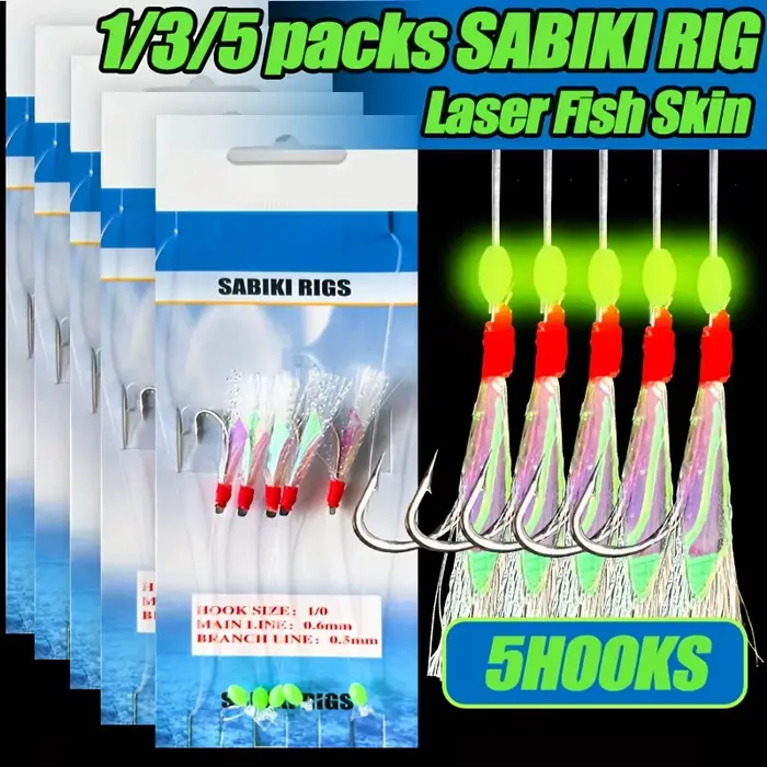 Sabiki Rigs pour Pêche en Mer - 1 à 5 Packs de Leurres à Plumes Maquereau