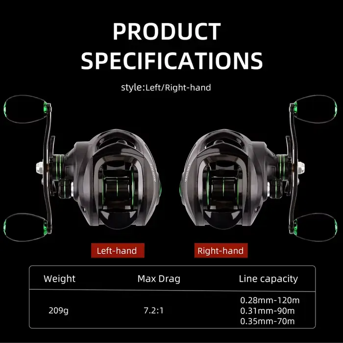 Moulinet de pêche casting tout métal 18+1 roulements frein 10kg ratio 7.2:1 pour lancer précis