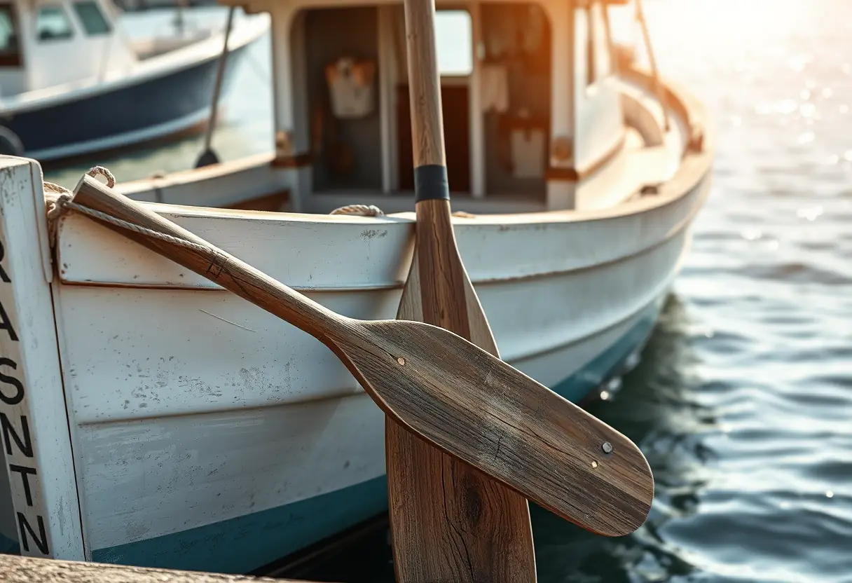 Un pieu en bois contre un bateau de pêche dans un port