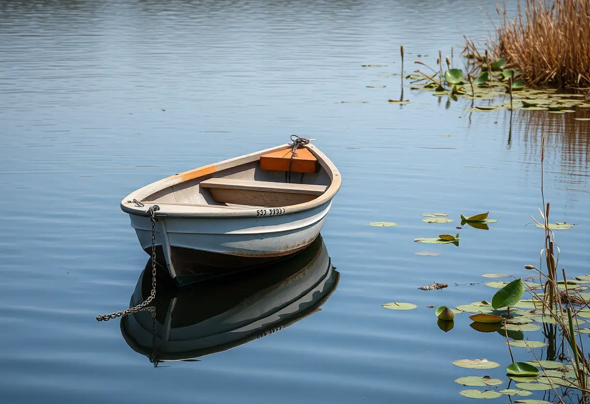 Un bateau qui tangue doucement sur un lac méditerranéen calme