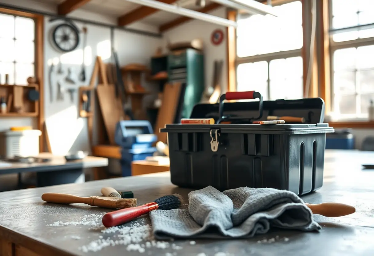 Atelier bien éclairé où une boîte à leurres est entretenue