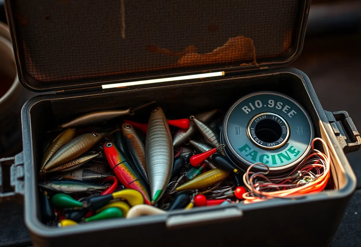 Une boîte à outils de pêche bien remplie au matin