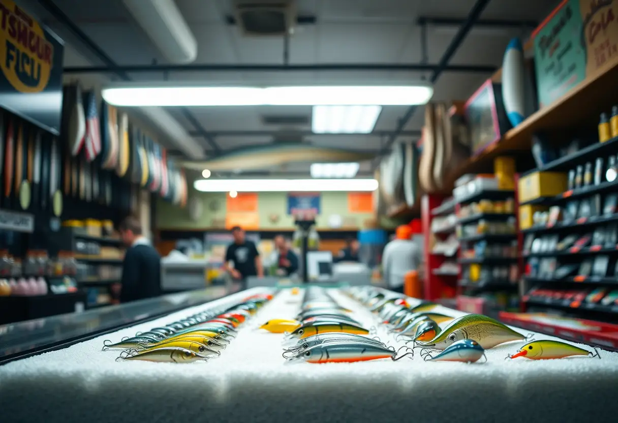 Un rayon de leurres dans un magasin de pêche