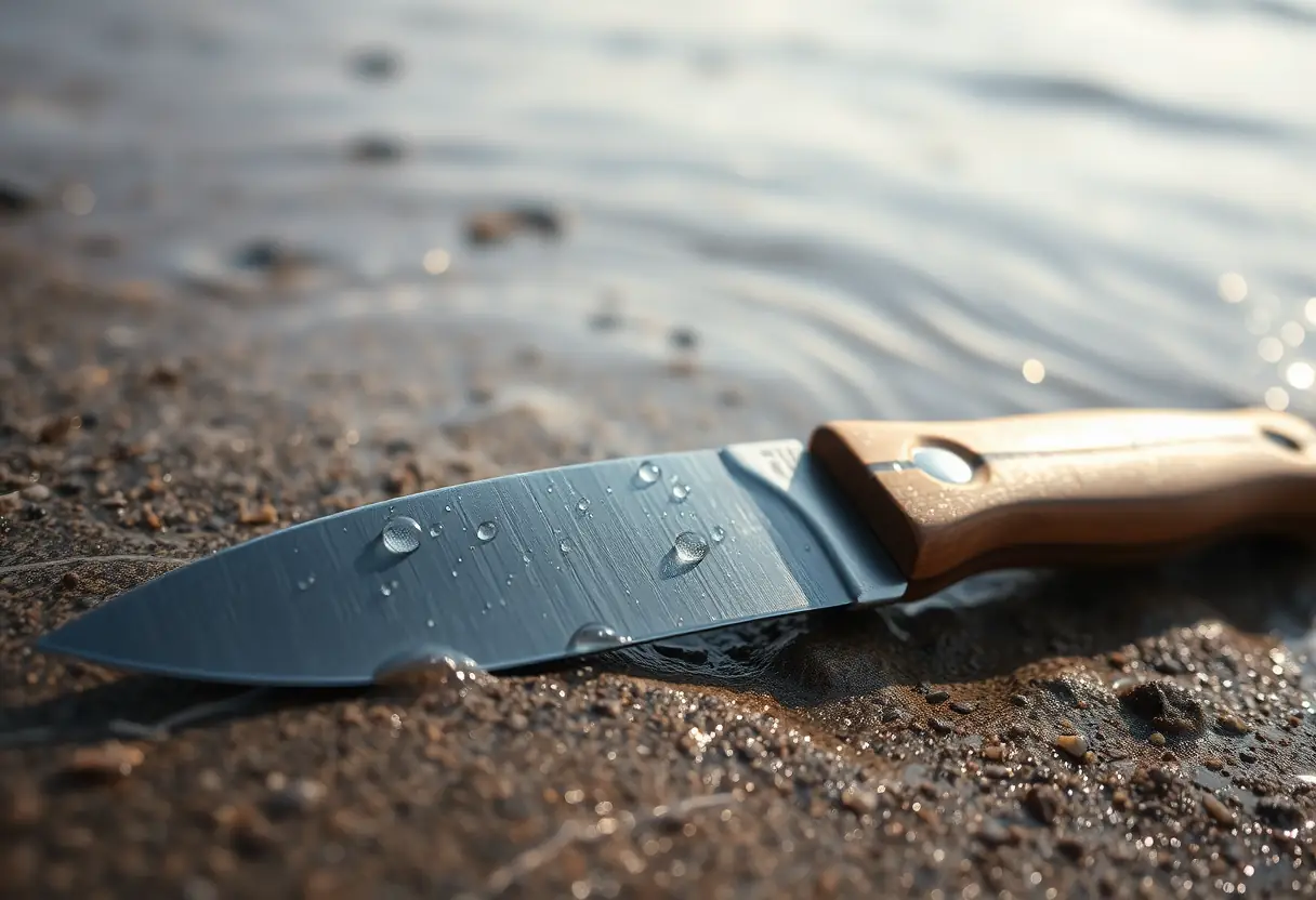 Coupe-fils posé sur le sable humide près d'un lac