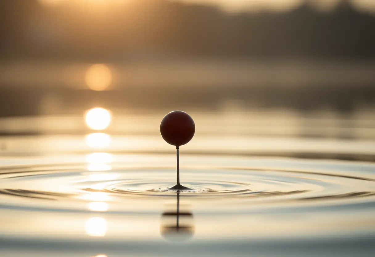 Un flotteur qui flotte doucement sur une eau matinale