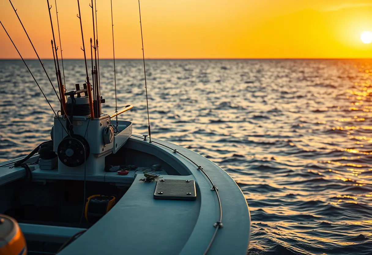 Un bateau de pêche au large avec ses équipements
