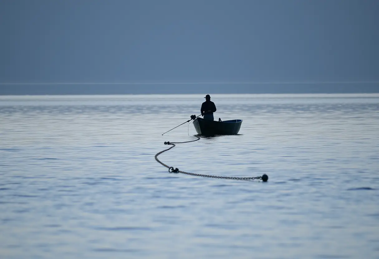 Un bateau de pêche sur un lac avec un montage feeder auto-ferrant