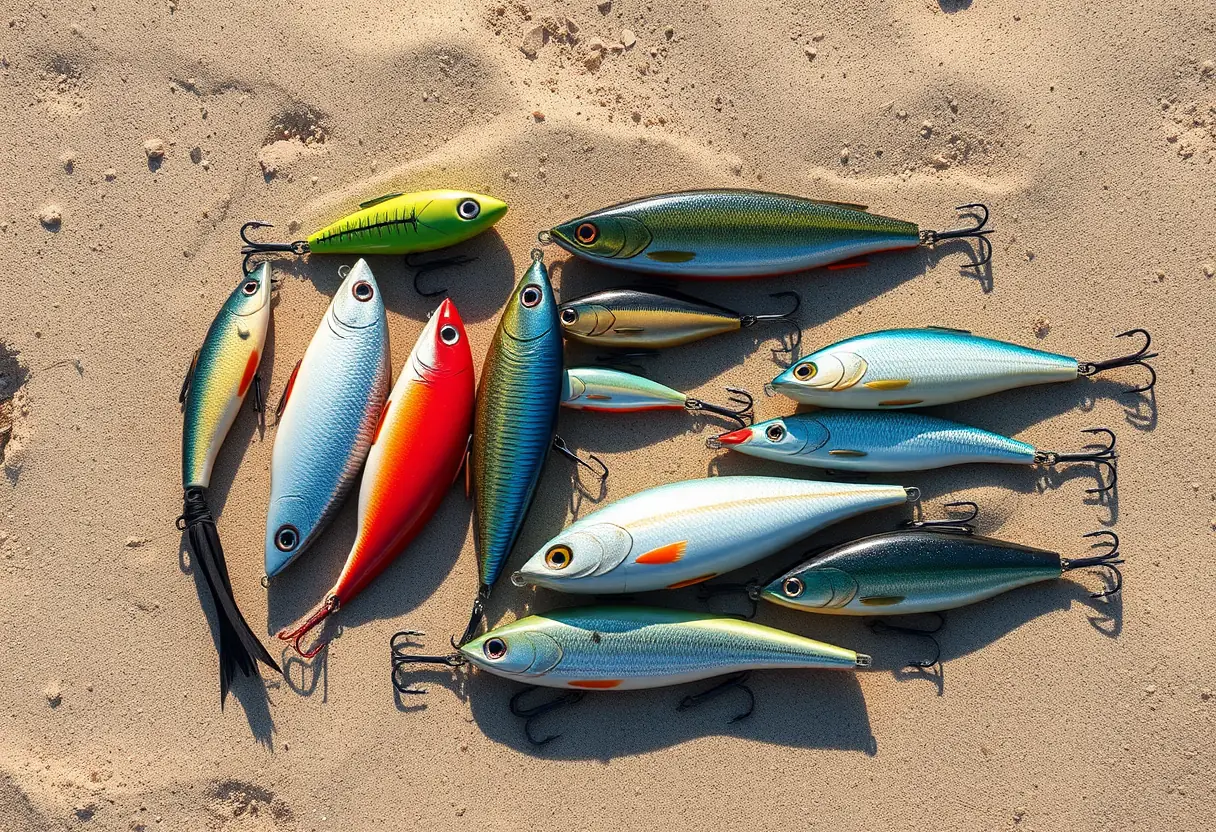 Divers appâts disposés sur le sable, prêts à attirer les carnassiers